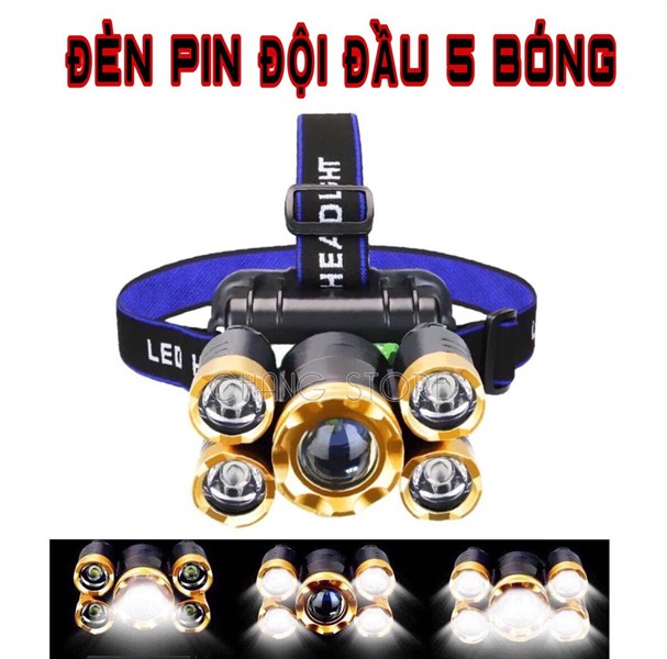 Đèn pin đeo đầu 5 bóng siêu sáng