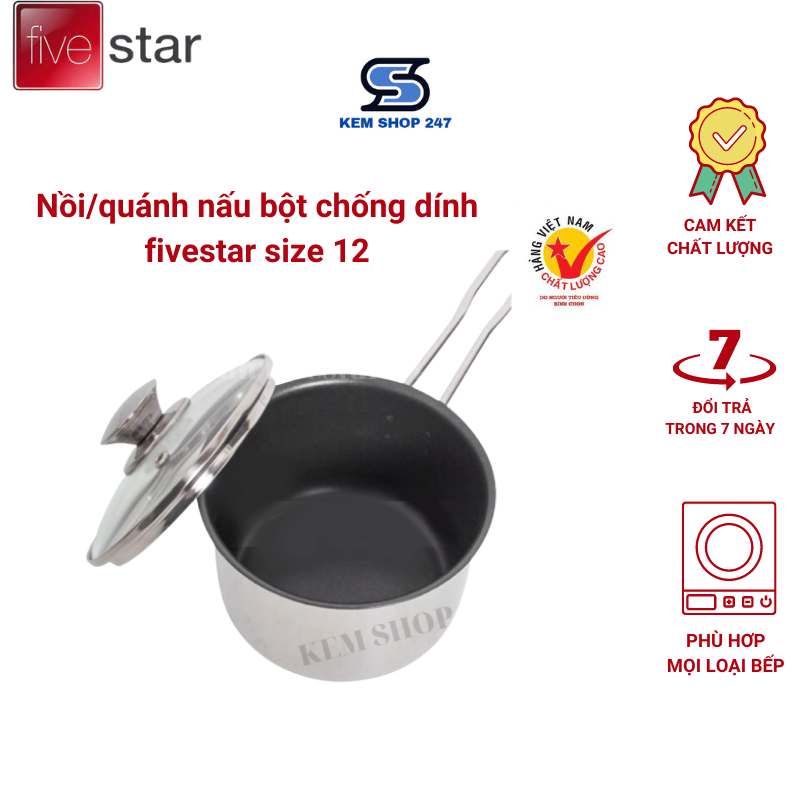 Quánh quấy bột Fivestar size 12, 3 lớp đáy từ Inox, có chống dính