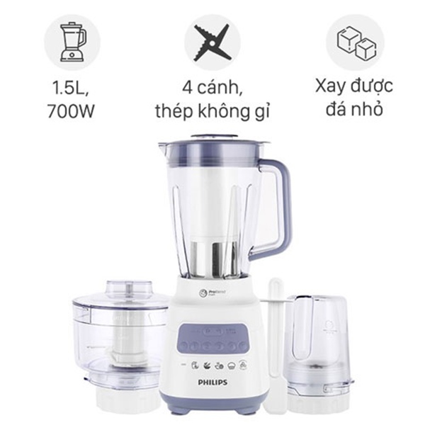 Máy xay sinh tố Philips, xay cả đá, thịt, 3 cối chính hãng, bảo hành 24 tháng HR2221