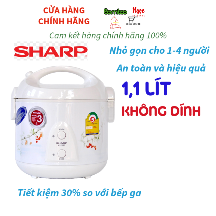 Nồi cơm điện Sharp 1,2 lít, lòng nồi 3 lớp dày dặn KS11ET