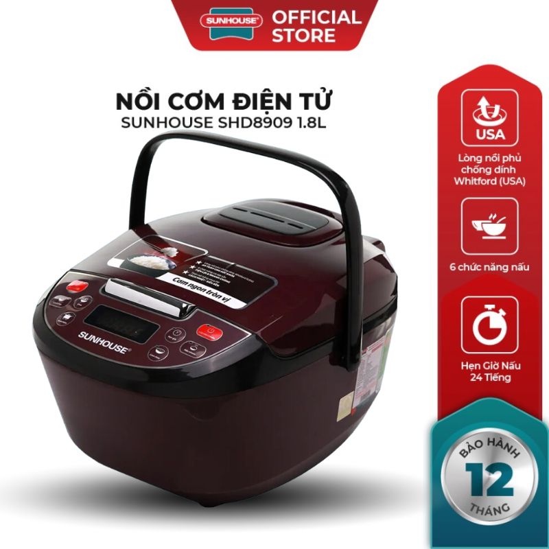 Nồi cơm điện Sunhouse hẹn giờ, Chống dính 1,8lít SHD8909