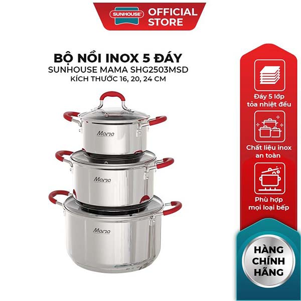 Bộ nồi Inox 5 đáy Sunhouse MAMA