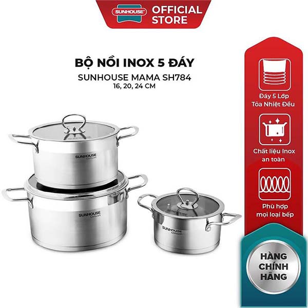 Bộ nồi inox 5 đáy Sunhouse SH784